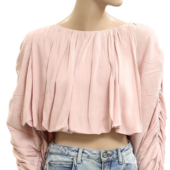 Free People Free-est Cloudy Days Blouse Top Ruched Billowy Boat Neck L 283491 - Picture 3 of 6